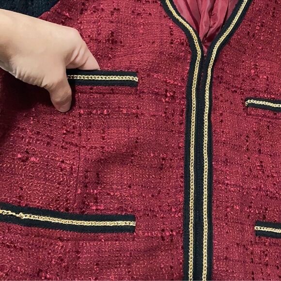 MANGO Red & Black Tweed Blazer Jacket with gold chain trimming C14 - Picture 13 of 13
